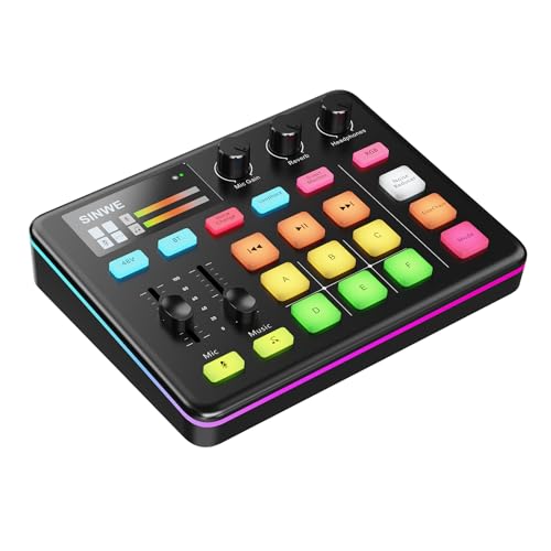 G1 Pro Gaming Audio Mixer: RGB-Audio-Interface mit Bluetooth, XLR/48V Phantomspeisung, Fader- & Mute-Regler für Live-Streaming, Podcasting, Gaming (PC/Konsole) – Nicht für USB-Mikrofone geeignet von SINWE