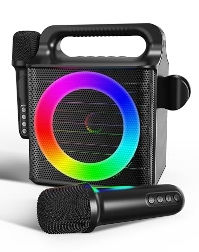 SINWE Tragbare Karaoke Maschine mit 2 drahtlosen Mikrofonen, Bluetooth-Singmaschine mit LED-Lichtern&15W Lautsprecher, tolles Geschenk für Kinder Erwachsene Weihnachten und Geburtstag SINWE Tragbare Karaoke Maschine mit 2 drahtlosen Mikrofonen, Bluetooth-Singmaschine mit LED-Lichtern&15W Lautsprecher, tolles Geschenk für Kinder Erwachsene Weihnachten und Geburtstag von SINWE