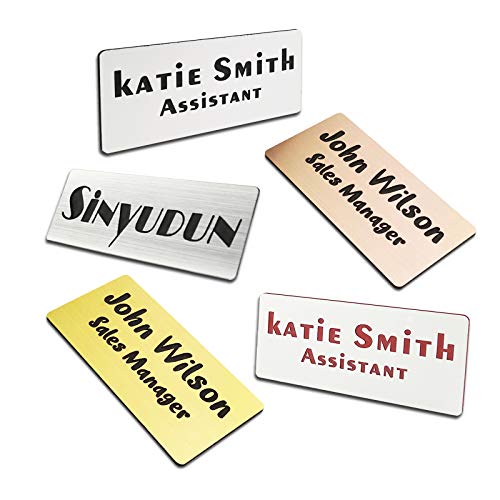 Lasergravierte Namensschilder mit Anstecknadel, Magnetisch, Selbstklebend Oder Blanko Rückseite, Langlebiges Personalisiertes Namensschild (3,8 x 7,6 cm) von SINYUDUN