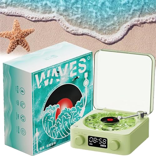 The Waves Vinyl Player, Vintage Vinyl Record Player Bluetooth Speaker, Wireless Bluetooth Speaker Stereo Sound Sleep Aid, Portable Wireless Vintage Vinyl Record Player (Green) von SIONUE