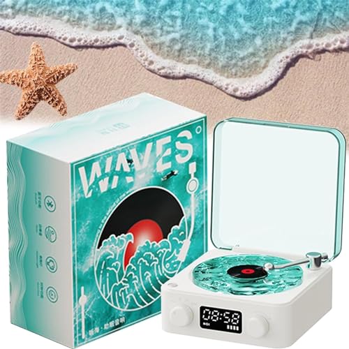 The Waves Vinyl Player, Vintage Vinyl Record Player Bluetooth Speaker, Wireless Bluetooth Speaker Stereo Sound Sleep Aid, Portable Wireless Vintage Vinyl Record Player (White) von SIONUE