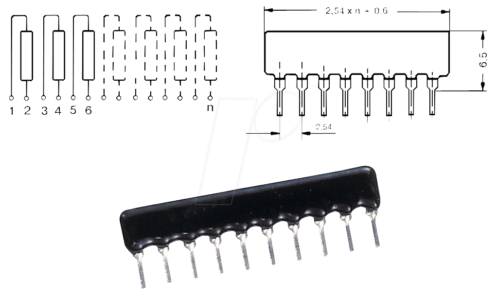 SIL 10-5 2,7K - Widerstandsnetzwerk, Einzelwiderstände, 2,7 kOhm, 5Wid./10Pins von SIP RESISTOR NETWORKS