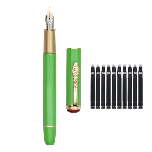 Jinhao 025 Snake Clip Füllfederhalter Retro Metall Füllfederhalter Feine Feder Stift mit Tintenkonverter und 20 Schwarz Tintenpatronen, Green Snake von SIPLIV
