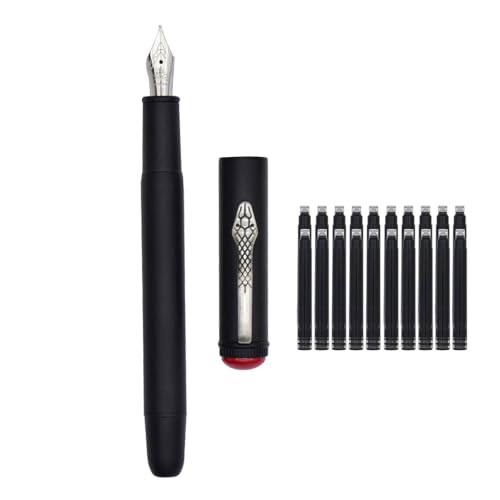 Jinhao 025 Snake Clip Füllfederhalter Retro Metall Füllfederhalter Feine Feder Stift mit Tintenkonverter und 20 Schwarz Tintenpatronen, Mattschwarz Snake von SIPLIV