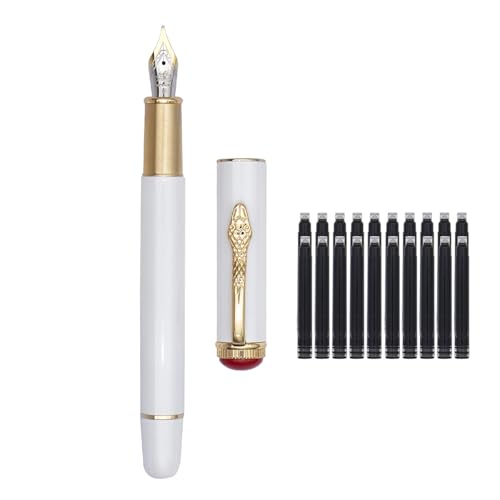 Jinhao 025 Snake Clip Füllfederhalter Retro Metall Füllfederhalter Feine Feder Stift mit Tintenkonverter und 20 Schwarz Tintenpatronen, White Snake von SIPLIV