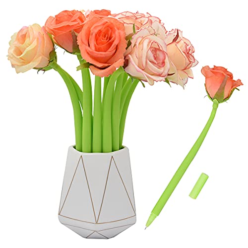 SIPLIV Gel-Tintenroller mit künstlichen Blumen, flüssig, schwarz, 0,5 mm, Gel-Tinte, Tintenroller für Mädchen und Frauen, Büro, Schulbedarf – Rose A, 12 Stück von SIPLIV