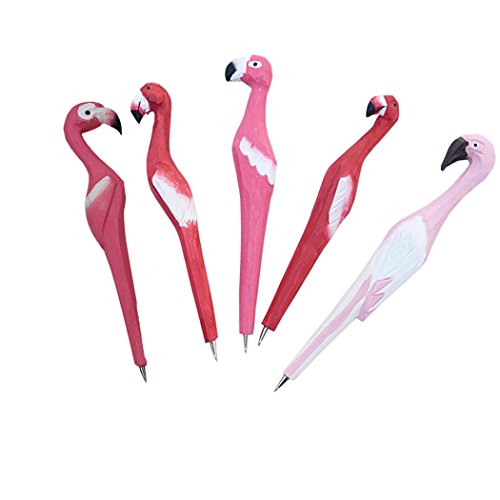 SIPLIV Handarbeit niedliches Naturholz Tier Schnitzen Stift Kugelschreiber Geschenk pen - Flamingo, 4 Stk von SIPLIV