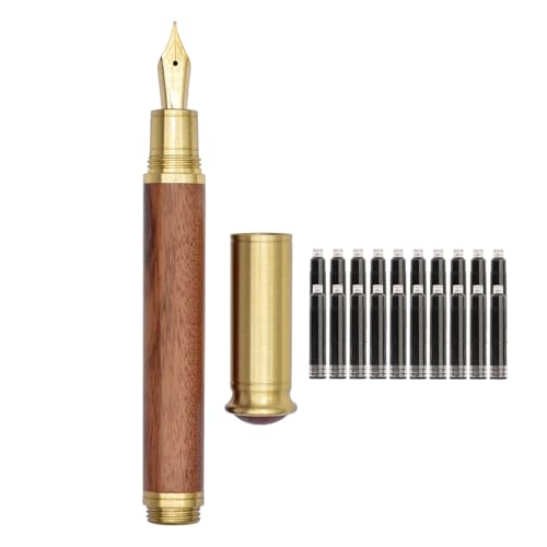 SIPLIV Handgefertigter Messing-Füllfederhalter aus Holz, Mini-Taschenfederhalter mit 20 schwarzen Tintenpatronen, Braun von SIPLIV