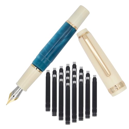 SIPLIV Jinhao 82 Mini Acryl Füllfederhalter, kurzer Absatz Pocket Travel Pen mit Tintenkonverter und 20 schwarzen Tintenpatronen - Iridium Extra feine Feder, Pfauenblau von SIPLIV