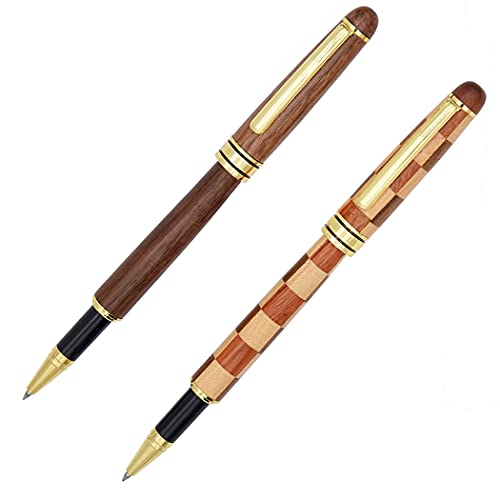 SIPLIV Set von 2 hölzernen Tintenrollern handgefertigt Holz Stift Retro Collection Business Pen Fancy Nice Rollerball Pen Set von SIPLIV