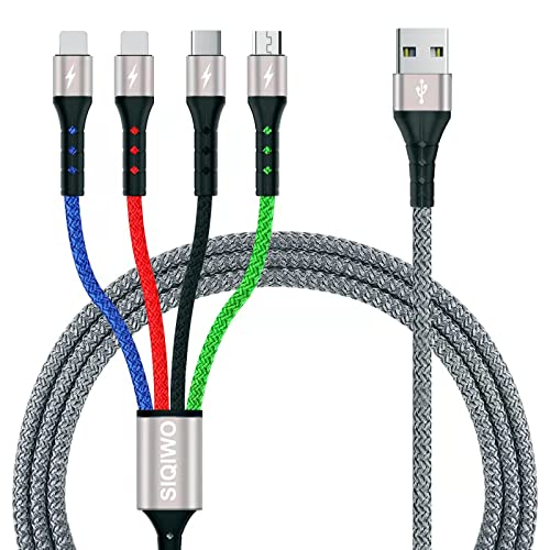 SIQIWO Multi 4 in 1 USB Kabel 3A 1.2M, Universal Ladekabel Nylon Mehrfach Schnellladekabel mit Micro USB Typ C Lightning Kabel für iPhone, Android Galaxy S23, Xiaomi, LG, Sony, Moto, Huawei, PS4 von SIQIWO