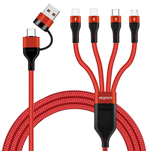 SIQIWO Multi USB Kabel 3A/1.2M, 6 in 1 Schnell Ladekabel Nylon Mehrfach USB-A/USB-C auf 2 Lightning Micro USB Typ C Port für iPhone, Samsgung Galaxy S21 S10 A5, Huawei, LG, Xiaomi, Sony, PS5 von SIQIWO