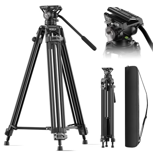 SIRUI AVT-11 Fluidkopf Video Stativ, Tripod 180cm mit Schnellverschlussplatte für Manfrotto, Robustes Stativ für DSLR Kamera Camcorder, Traglast 10 kg, inkl. 360° Fluidkopf & Flip-Lock, Aluminium von SIRUI