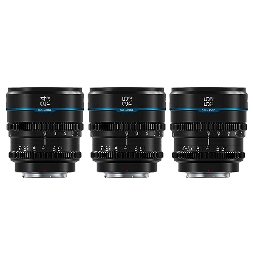 SIRUI Night Walker Cine-Objektiv mit Manuellem Fokus Set, 24mm, 35mm, 55mm, T1.2-Objektiv mit großer Blende und S35 Frame Prime Lens für RF Montieren für BMPCC4K, GH5II, GH6, Z Cam (MS-3SRB, Schwarz) von SIRUI