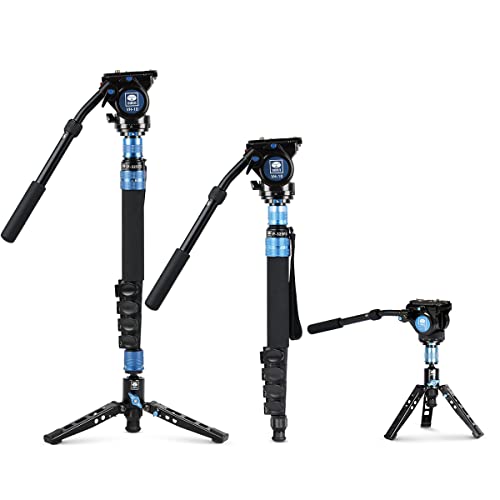 SIRUI P-325FS Carbon Fiber Kamera Video Einbeinstativ Monopod Set mit Standfuß,149.6 cm (59 Zoll), leicht, mit VH-10 Fluid-Videokopf, Klappschlösser für DSLR-Kamera, max. Traglast 6 kg von SIRUI