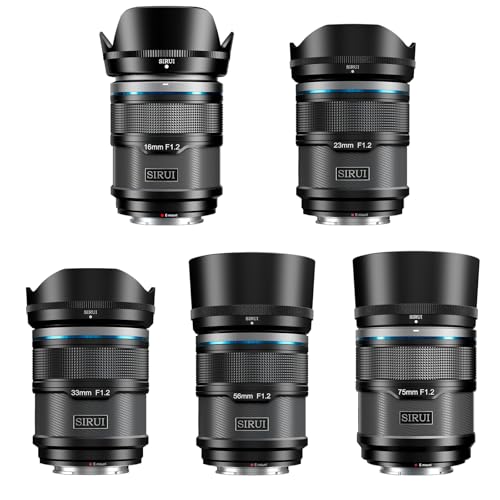 SIRUI Sniper 16mm, 23mm, 33mm, 56mm, 75mm Autofokus-Objektiv-Set, F1.2 Weitwinkel APS-C Kameraobjektiv, E Mount Objektiv für A6400, A6700, ZV-E10, FX3/30 (E Mount, Black) von SIRUI