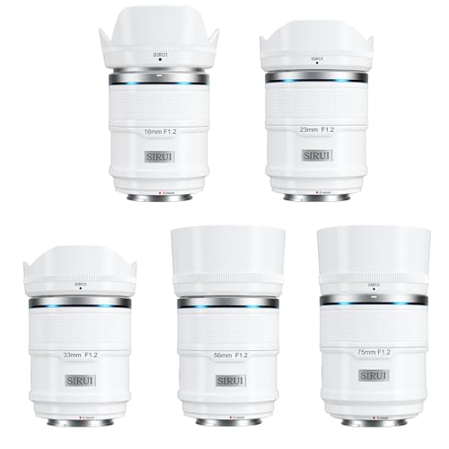 SIRUI Sniper 16mm 23mm 33mm 56mm 75mm Autofokus-Objektiv-Set, F1.2 Weitwinkel APS-C Kameraobjektiv, E Mount Objektiv für A6400, A6700, ZV-E10, FX3/30 (E Mount, White) von SIRUI