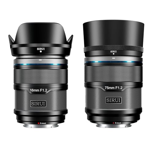 SIRUI Sniper 16mm, 75mm Autofokus-Objektiv-Set, F1.2 Weitwinkel APS-C Kameraobjektiv, E Mount Objektiv für A6400, A6700, ZV-E10, FX3/30(E Mount, Black) von SIRUI