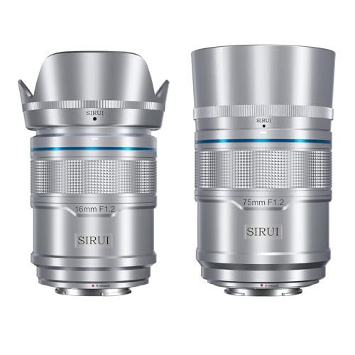 SIRUI Sniper 16 mm, 75 mm Autofokus-Objektiv-Set, F1.2 Weitwinkel APS-C Kameraobjektiv für X-T4, X-T5, X-H1, X-H2/H2S, X-T3, X-T30, X-S10 (X-Halterung, Silber) von SIRUI