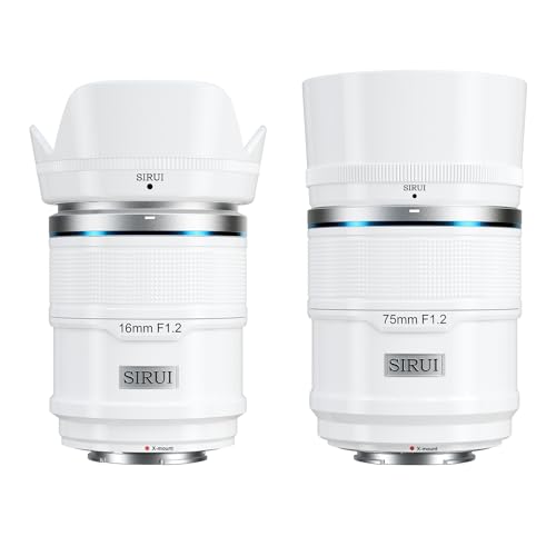 SIRUI Sniper 16mm, 75mm Autofokus-Objektiv-Set, F1.2 Weitwinkel APS-C Kameraobjektiv, X Mount Objektiv für X-H2s, X-T5, X-M5,X-S20 (X Mount, White) von SIRUI