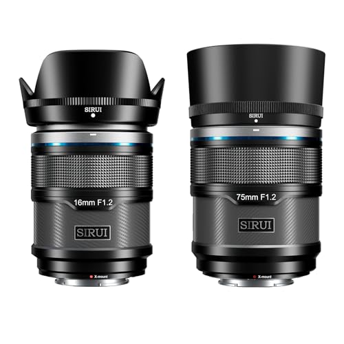 SIRUI Sniper 16 mm, 75 mm APS-C Autofokus-Objektiv-Set, F1.2 Weitwinkel-Kameraobjektiv, X-Mount-Objektiv für X-H2S, X-T5, X-M5, X-S20 (AS-2S-XB, X-Mount, schwarz) von SIRUI