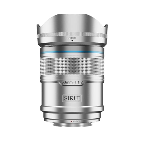 SIRUI Sniper 33 mm Autofokus-Objektiv, F1.2 Weitwinkel-APS-C-Kameraobjektiv (X-Mount, silberfarben) von SIRUI