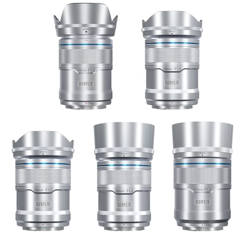 SIRUI Sniper F1.2 Autofokus-Objektiv-Set, 16mm, 23mm, 33mm, 56mm,75mm Weitwinkel APS-C Kameraobjektiv, Z Mount Objektiv für Zfc, Z6, Z50, Z9(AS-5S-ZS, Z Mount, Silver) von SIRUI