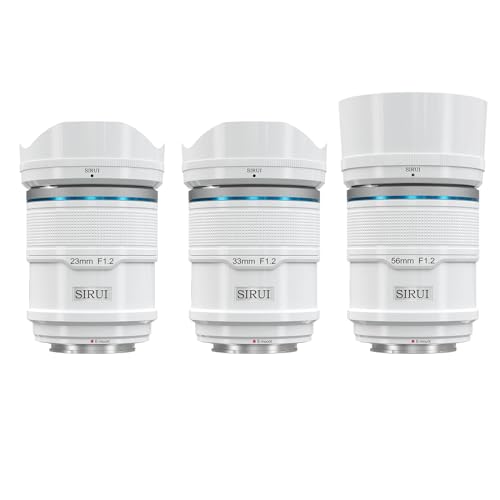 SIRUI Sniper F1.2 Autofokus-Objektiv-Set, 23mm, 33mm, 56mm, Weitwinkel APS-C Kameraobjektiv. E Mount Objektiv für A6400, A6700, ZV-E10, FX3/30 (AS-3S-EW, E Mount, White) von SIRUI