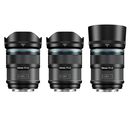 SIRUI Sniper F1.2 Autofokus-Objektiv-Set, 23mm, 33mm, 56mm, Weitwinkel APS-C Kameraobjektiv, E Mount Objektiv für A6400, A6700, ZV-E10, FX3/30 (AS-3S-EB, E Mount, Black) von SIRUI
