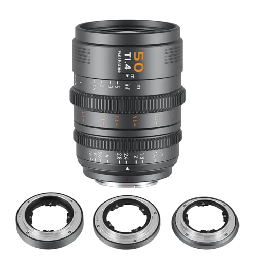 SIRUI VP-1 Vision Prime 1 T1.4 Vollformat-Cine-Objektivset, 50mm Kinoobjektiv mit manuellem Fokus und vorinstalliertem E-Mount, austauschbare RF/Z/L-Mounts (Metallgrau) von Sirui