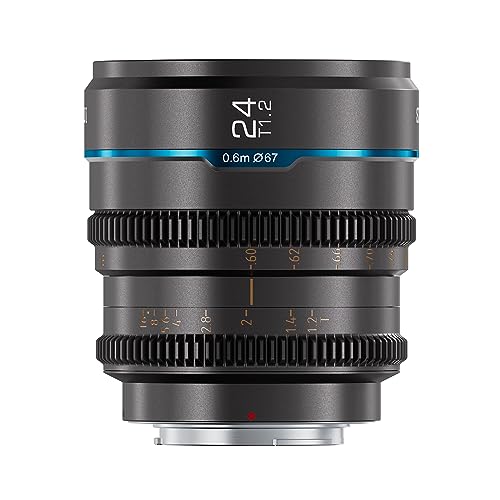 SiRUI Night Walker 24mm T1.2 Cine Objektiv Objektive Lens Lenses, große Blende, manueller Fokus(Modell MS24E-G, E-Mount, Metallgrau) von SIRUI