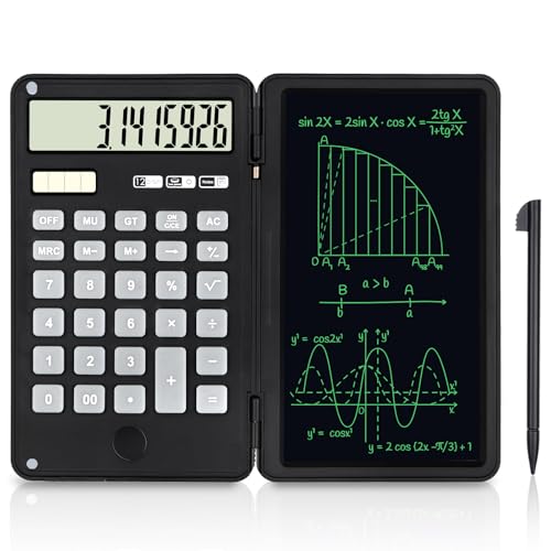 SISYS Taschenrechner mit 6" LCD Schreibtafel und Stift, Basic Standard Taschenrechner Solar oder Batterie, Multifunktional Tischrechner Tragbar Taschenrechner Klein für Schule Büro, Dunkelschwarz SISYS Taschenrechner mit 6" LCD Schreibtafel und Stift, Basic Standard Taschenrechner Solar oder Batterie, Multifunktional Tischrechner Tragbar Taschenrechner Klein für Schule Büro, Dunkelschwarz von SISYS