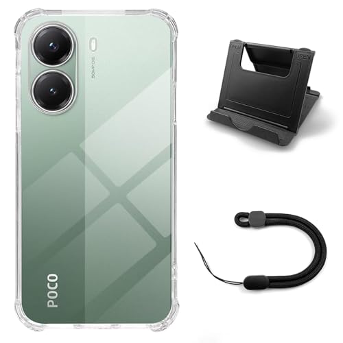 SITAFU 3 in 1 Hülle Kompatibel für Xiaomi Poco X7 Pro,Weich TPU Case mit Stoßfest Schutzecken,1 Handyhülle,1 Handyhalterung, 1 Handschlaufe, [Militärischer Schutz] Transparent Schutzhülle von SITAFU