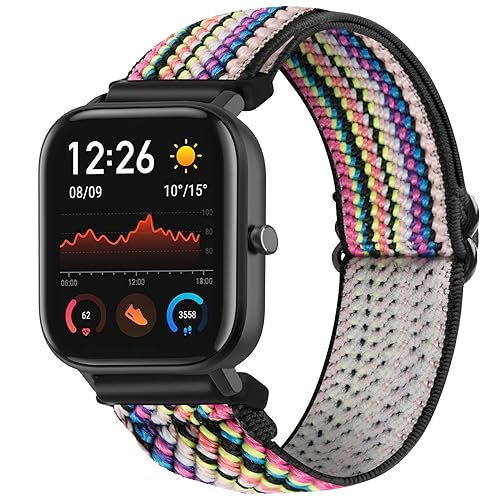 SITAFU Armband für Amazfit GTS/GTS 2/GTS 3,20MM Nylon Elastisches Verstellbares Sportarmband Geflochten Ersatzarmband für Amazfit Bip/GTS 2 mini/GTS 2e/Watch GT2 Classic/GT2 Pro 46mm/GT 2e/GT Sport von SITAFU