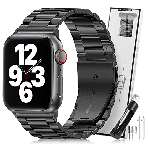 SITAFU Ersatzarmband Kompatibel mit Apple Watch Armband 42mm 44mm 45mm,Edelstahl Metall Ersatzband Kompatibel mit iWatch Series 8 7 6 5 4 3 2 1 SE Uhrenarmband für Damen Männer - Schwarz SITAFU Ersatzarmband Kompatibel mit Apple Watch Armband 42mm 44mm 45mm,Edelstahl Metall Ersatzband Kompatibel mit iWatch Series 8 7 6 5 4 3 2 1 SE Uhrenarmband für Damen Männer - Schwarz von SITAFU