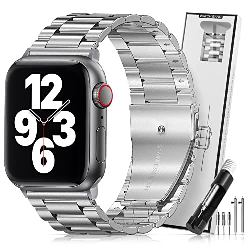 SITAFU Ersatzarmband Kompatibel mit Apple Watch Armband 42mm 44mm 45mm,Edelstahl Metall Ersatzband Kompatibel mit iWatch Series 8 7 6 5 4 3 2 1 SE Uhrenarmband für Damen Männer - Silber von SITAFU