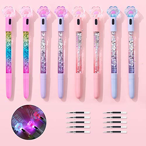 SITAKE 8 Stk. Niedliche Stifte Kawaii Stifte Fun Pens, 0,5 mm Katzenpfote Glänzende leuchtende Kugelschreiber, Koreanisch Japanisches Briefpapier Schulmaterial für jugendlich Mädchen Frauen von SITAKE