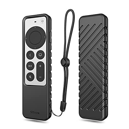 SITHON Slim Hülle Case für Apple TV 4K Siri Remote 3. Generation (2022) und 2. Generation (2021), Leichte rutschfeste Stoßfeste Silikon Schutzhülle Fernbedienung Hülle, Schwarz von SITHON