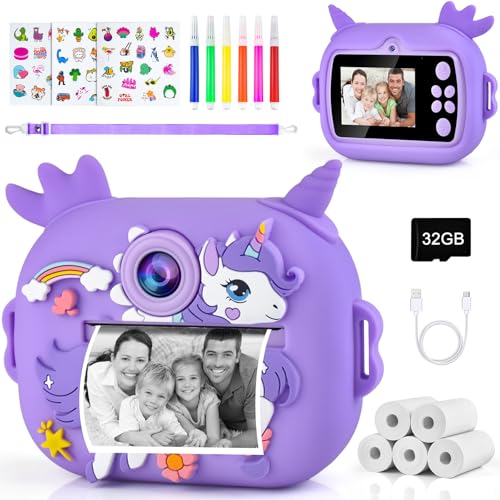 Sofortbildkamera Kinder Kinderkamera Kamera Digitalkamera 3-12 Jahre + 5 Rollen Druckpapier Sofort Camera Fotoapparat Sofortdruck Kids Fotokamera Kinderfotoapparat Sofortbild Ausdruck Fotos Drucken von SIUHEN