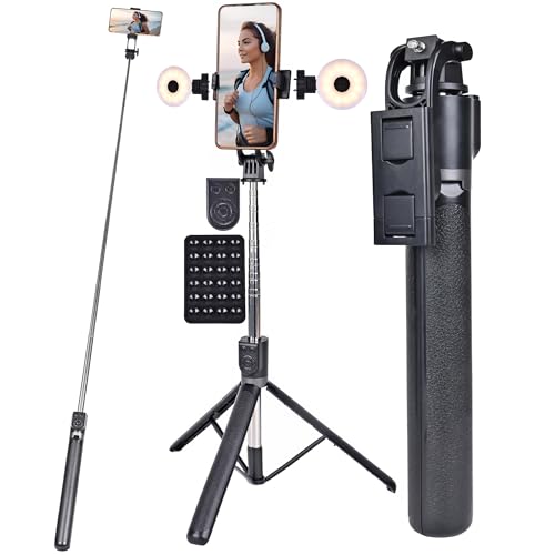 Selfie Stick Stativ für Smartphone 180 cm mit 2 licht Handystativ + Saugnapf Handy Tripod Handystativhalter Selfiestick Fernauslöser Phone Fernbedienung Bluetooth Filming for Handyhalterung Selfie Stick Stativ für Smartphone 180 cm mit 2 licht Handystativ + Saugnapf Handy Tripod Handystativhalter Selfiestick Fernauslöser Phone Fernbedienung Bluetooth Filming for Handyhalterung von SIUHEN