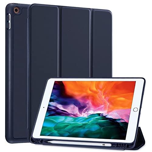SIWENGDE Schutzhülle für Apple iPad 9,7 Zoll (2018), iPad 6. Generation, 5. Generation, mit Stifthalter, schlankes, weiches Silikon, intelligenter dreifach Faltbarer Ständer, Schutzhülle (Dunkelblau) von SIWENGDE