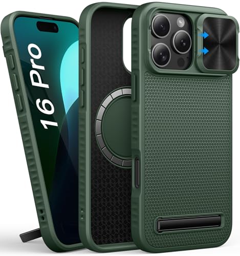 SIXBOX Magnetisch Hülle für iPhone 16 Pro, Kompatibel mit MagSafe, Eingebauter Kickstand, Kameraschutz Schieber, Dünne Militärischer Schutz, Schützende Frauen Männer Schutzhülle für iPhone 16Pro, Grün SIXBOX Magnetisch Hülle für iPhone 16 Pro, Kompatibel mit MagSafe, Eingebauter Kickstand, Kameraschutz Schieber, Dünne Militärischer Schutz, Schützende Frauen Männer Schutzhülle für iPhone 16Pro, Grün von SIXBOX
