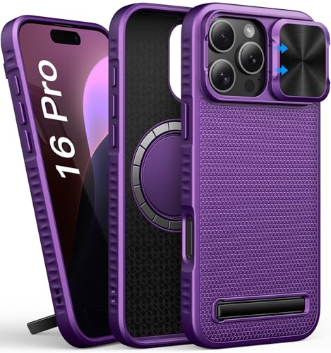 SIXBOX für iPhone 16 Pro Magnetisch Hülle mit Kameraschutz Schieber, Ständer, Kompatibel mit MagSafe, Stoßfeste Militärischer Schutz, Slim Silikon Männer Frauen Case für iPhone 16 Pro, Dunkel Violett SIXBOX für iPhone 16 Pro Magnetisch Hülle mit Kameraschutz Schieber, Ständer, Kompatibel mit MagSafe, Stoßfeste Militärischer Schutz, Slim Silikon Männer Frauen Case für iPhone 16 Pro, Dunkel Violett von SIXBOX