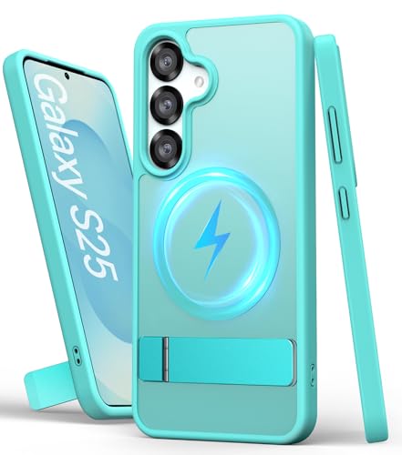 SIXBOX für Samsung Galaxy S25 Hülle mit Ständer, [Kompatibel mit MagSafe], Militärischer Schutz & Erhöhter Rand, Robuste Stoßfeste Dünn Schutzhülle für Samsung S25 5G 6.2", Blaugrün von SIXBOX