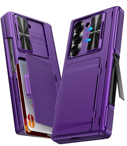 SIXBOX für Samsung Galaxy Z Fold 6 Hülle mit Kartenfach & Stand & Slide Kameraschutz & Kratzfest Displayschutz & Scharnierschutz, Rugged Stoßfest Cover für Samsung Z Fold 6 (2024), Dunkel Violett von SIXBOX