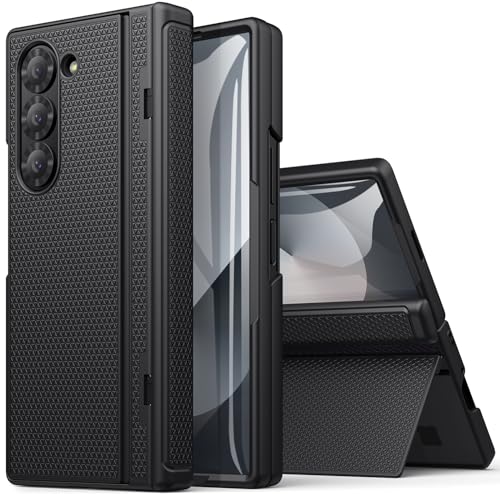 SIXBOX für Samsung Galaxy Z Fold 6 Hülle mit Versteckter Ständer & Displayschutzfolie & Scharnierschutz, Dünn Stoßfeste Handyhülle Robuste Kratzfest Schutzhülle für Samsung Z Fold 6 5G (2024), Schwarz von SIXBOX