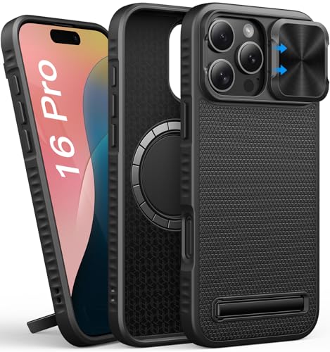 SIXBOX für iPhone 16 Pro Hülle, Eingebauter Ständer, Kameraschutz Schieber, Dünne Fit Kompatibel mit MagSafe, Militärischer Schutz, Männer Dünne Magnetisch Silikon Case für iPhone 16 Pro 2024, Schwarz SIXBOX für iPhone 16 Pro Hülle, Eingebauter Ständer, Kameraschutz Schieber, Dünne Fit Kompatibel mit MagSafe, Militärischer Schutz, Männer Dünne Magnetisch Silikon Case für iPhone 16 Pro 2024, Schwarz von SIXBOX