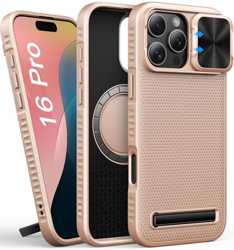 SIXBOX für iPhone 16 Pro Hülle mit Ständer, Kameraschutz Schieber, Kompatibel mit MagSafe, Militärischer Schutz, Stoßfeste Schutzhülle, Magnetisch Matte Frauen Handyhülle für iPhone16 Pro, Rose Gold SIXBOX für iPhone 16 Pro Hülle mit Ständer, Kameraschutz Schieber, Kompatibel mit MagSafe, Militärischer Schutz, Stoßfeste Schutzhülle, Magnetisch Matte Frauen Handyhülle für iPhone16 Pro, Rose Gold von SIXBOX