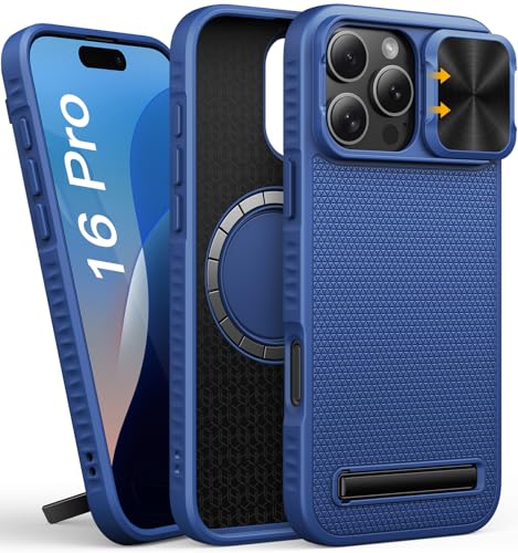 SIXBOX für iPhone 16 Pro Hülle mit Ständer, Kameraschutz Schieber, Kompatibel mit MagSafe, Militärischer Schutz, Stoßfeste Hülle, Magnetisch Silikon Männer Frauen Case für iPhone 16 Pro 2024, Blau SIXBOX für iPhone 16 Pro Hülle mit Ständer, Kameraschutz Schieber, Kompatibel mit MagSafe, Militärischer Schutz, Stoßfeste Hülle, Magnetisch Silikon Männer Frauen Case für iPhone 16 Pro 2024, Blau von SIXBOX