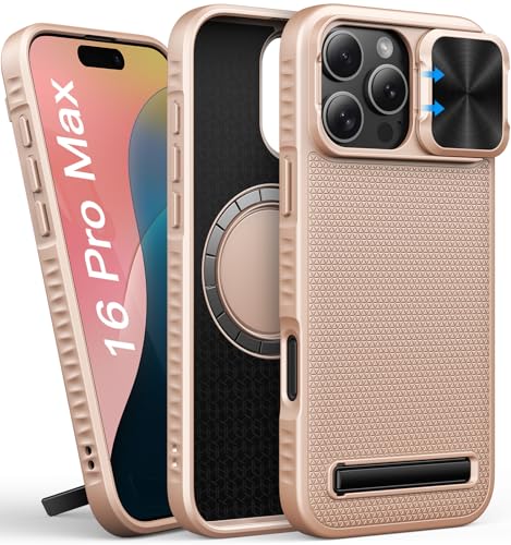 SIXBOX für iPhone 16 Pro Max Handy Hülle mit Ständer, Kameraschutz Schieber, Dünne Fit, Kompatibel mit MagSafe, Robuste Militärischer Schutz, Magnetic Frauen hülle für iPhone 16 Pro Max, Rosé Gold SIXBOX für iPhone 16 Pro Max Handy Hülle mit Ständer, Kameraschutz Schieber, Dünne Fit, Kompatibel mit MagSafe, Robuste Militärischer Schutz, Magnetic Frauen hülle für iPhone 16 Pro Max, Rosé Gold von SIXBOX